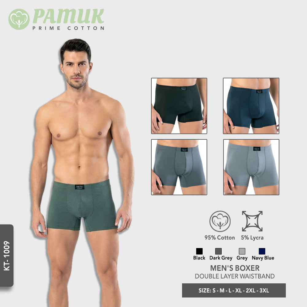 MEN'S BOXER - COMBED COTTON & LYCRA - DOUBLE LAYER WAISTBAND | KT-1009